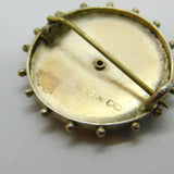 Enamel Pink Roses on English Sterling Silver Brooch Pin Antique Victorian 1886