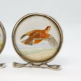 Edwardian Pair of Sterling Silver Grouse & Snipe Watercolour Place Settings Antique 1909 Chester