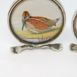 Edwardian Pair of Sterling Silver Grouse & Snipe Watercolour Place Settings Antique 1909 Chester