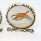 Edwardian Pair of Sterling Silver Grouse & Snipe Watercolour Place Settings Antique 1909 Chester