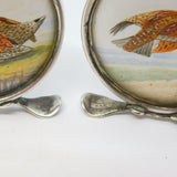 Edwardian Pair of Sterling Silver Grouse & Snipe Watercolour Place Settings Antique 1909 Chester