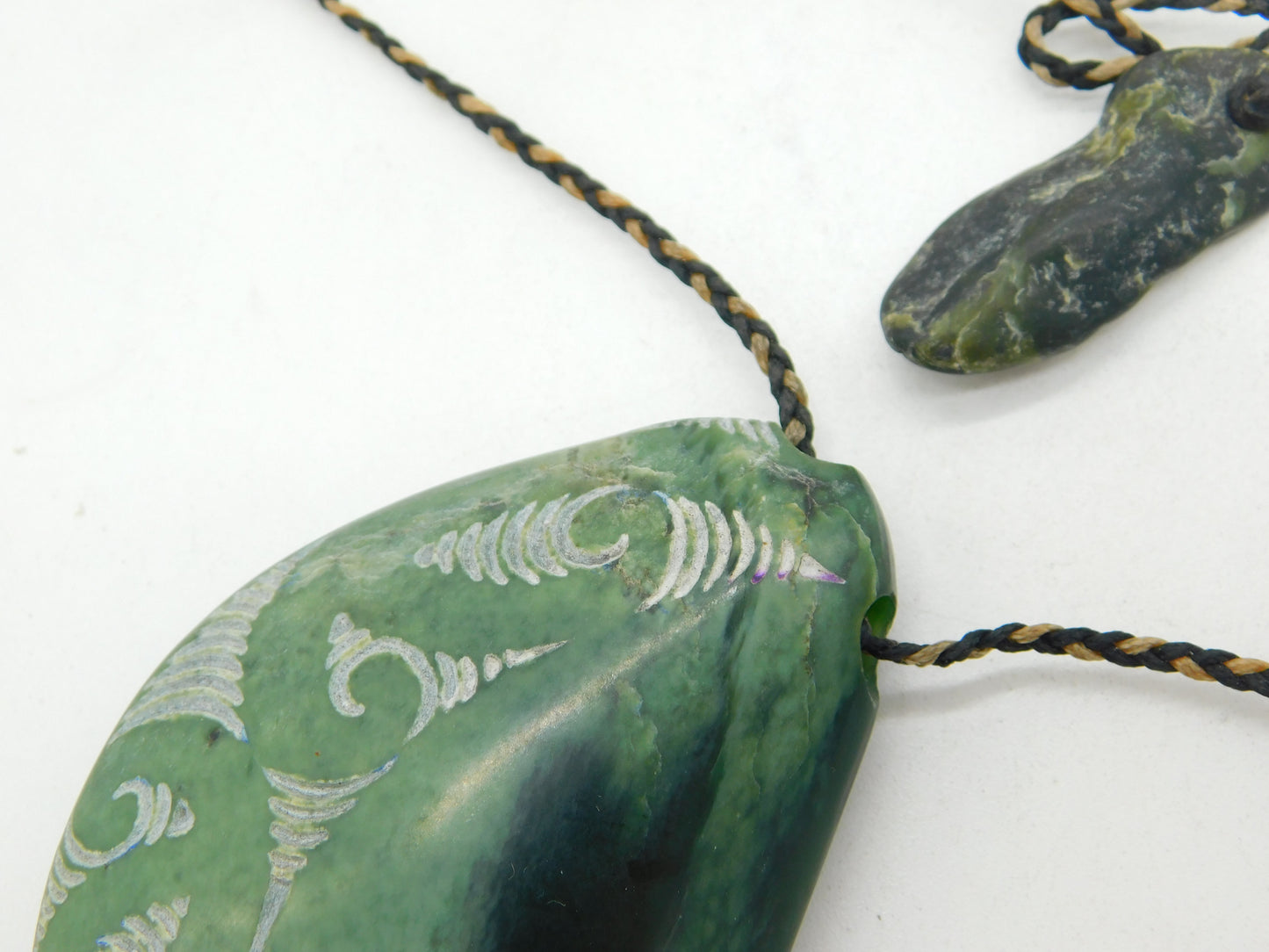 Large Carved New Zealand Nephrite Jade Maori Pendant Necklace Vintage c1970