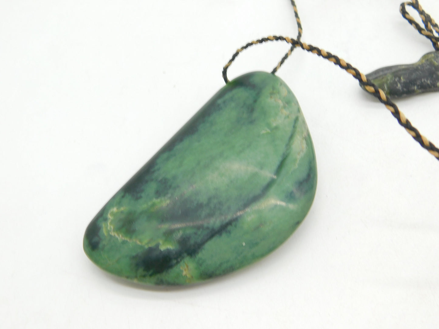 Large Carved New Zealand Nephrite Jade Maori Pendant Necklace Vintage c1970