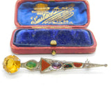 Scottish Sterling Silver Agate, Bloodstone etc Dirk Sword Brooch 1966 Edinburgh