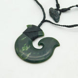 New Zealand Maori Carved Nephrite Jade 'Hei Matau' Fish Hook Pendant Necklace