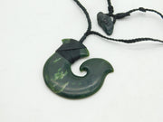 New Zealand Maori Carved Nephrite Jade 'Hei Matau' Fish Hook Pendant Necklace