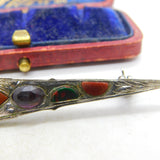 Scottish Sterling Silver Agate, Bloodstone etc Dirk Sword Brooch 1966 Edinburgh
