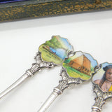 Edwardian Set of Sterling Silver Enamel Suva, Fiji Souvenir Spoons 1906 Antique Birmingham