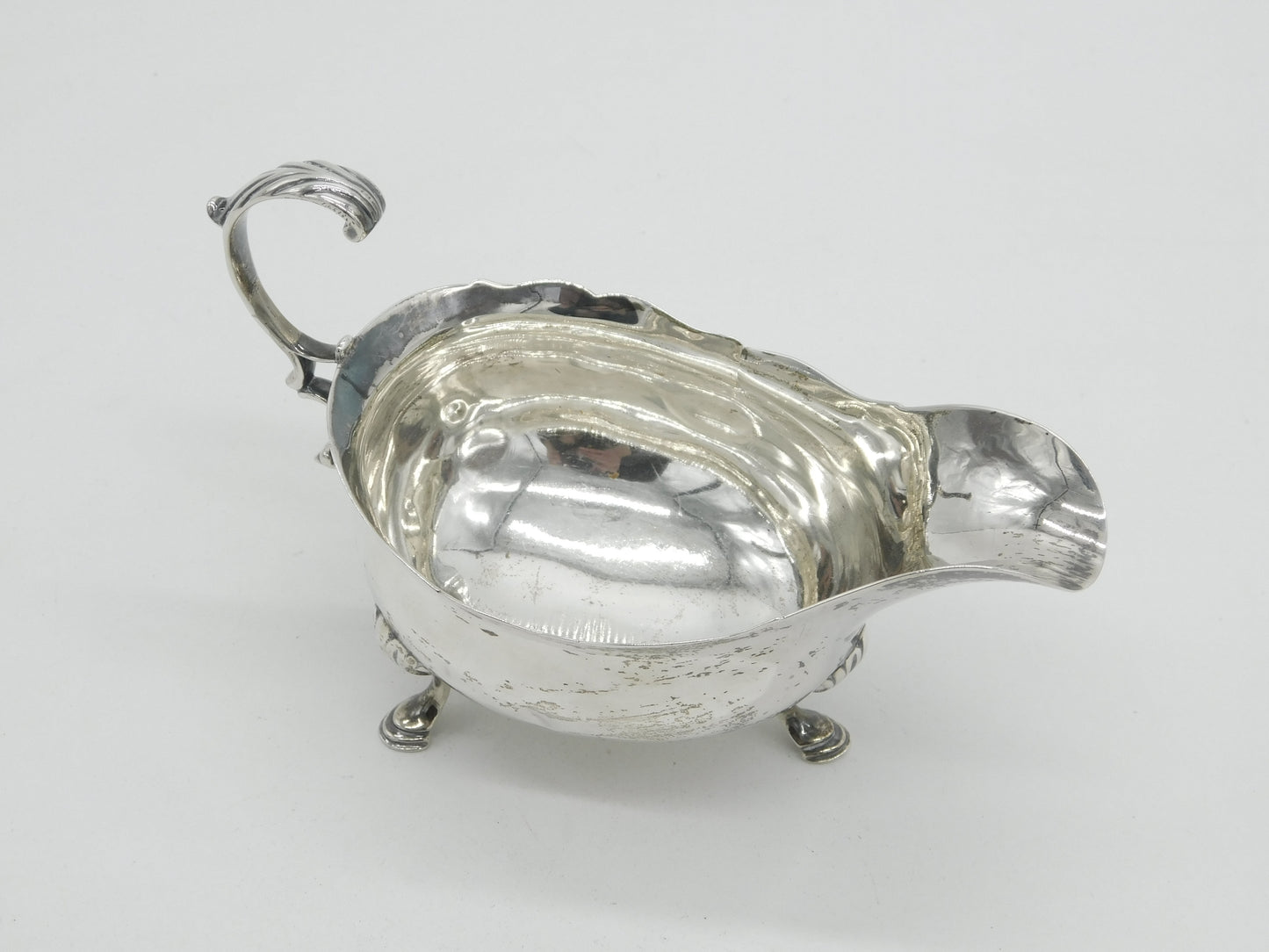 Georgian Sterling Silver Scroll Handle Gravy or Sauce Boat 1767 London Antique