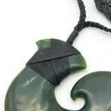 New Zealand Maori Carved Nephrite Jade 'Hei Matau' Fish Hook Pendant Necklace