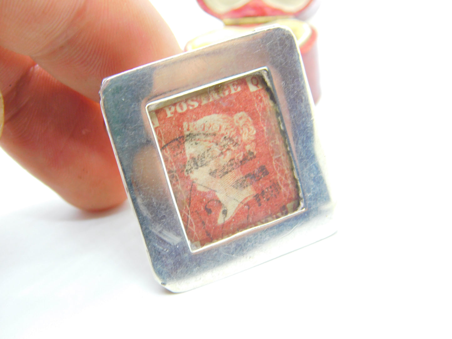 Sterling Silver Stamp Box Penny Red Stamp To Lid Antique Victorian 1899