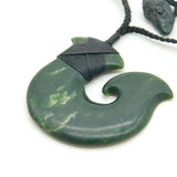 New Zealand Maori Carved Nephrite Jade 'Hei Matau' Fish Hook Pendant Necklace