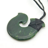 New Zealand Maori Carved Nephrite Jade 'Hei Matau' Fish Hook Pendant Necklace