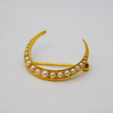 Edwardian 9ct Yellow Gold & Seed Pearl Crescent Moon Brooch Antique 1904 London