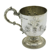 Victorian Sterling Silver Floral Christening Mug Tankard 1859 Antique London