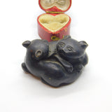 Japanese Meiji Bronze Scholars Scroll Weight Twin Cats Antique Victorian c1850