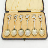 Boxed Set of Chinese Sterling Silver Dragon Form Teaspoons Antique c1910