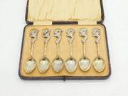 Boxed Set of Chinese Sterling Silver Dragon Form Teaspoons Antique c1910