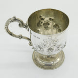 Victorian Sterling Silver Floral Christening Mug Tankard 1859 Antique London