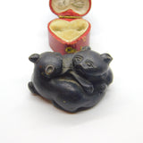 Japanese Meiji Bronze Scholars Scroll Weight Twin Cats Antique Victorian c1850