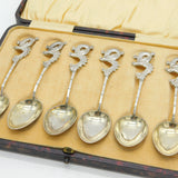 Boxed Set of Chinese Sterling Silver Dragon Form Teaspoons Antique c1910