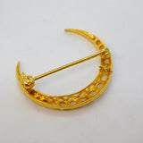 Edwardian 9ct Yellow Gold & Seed Pearl Crescent Moon Brooch Antique 1904 London
