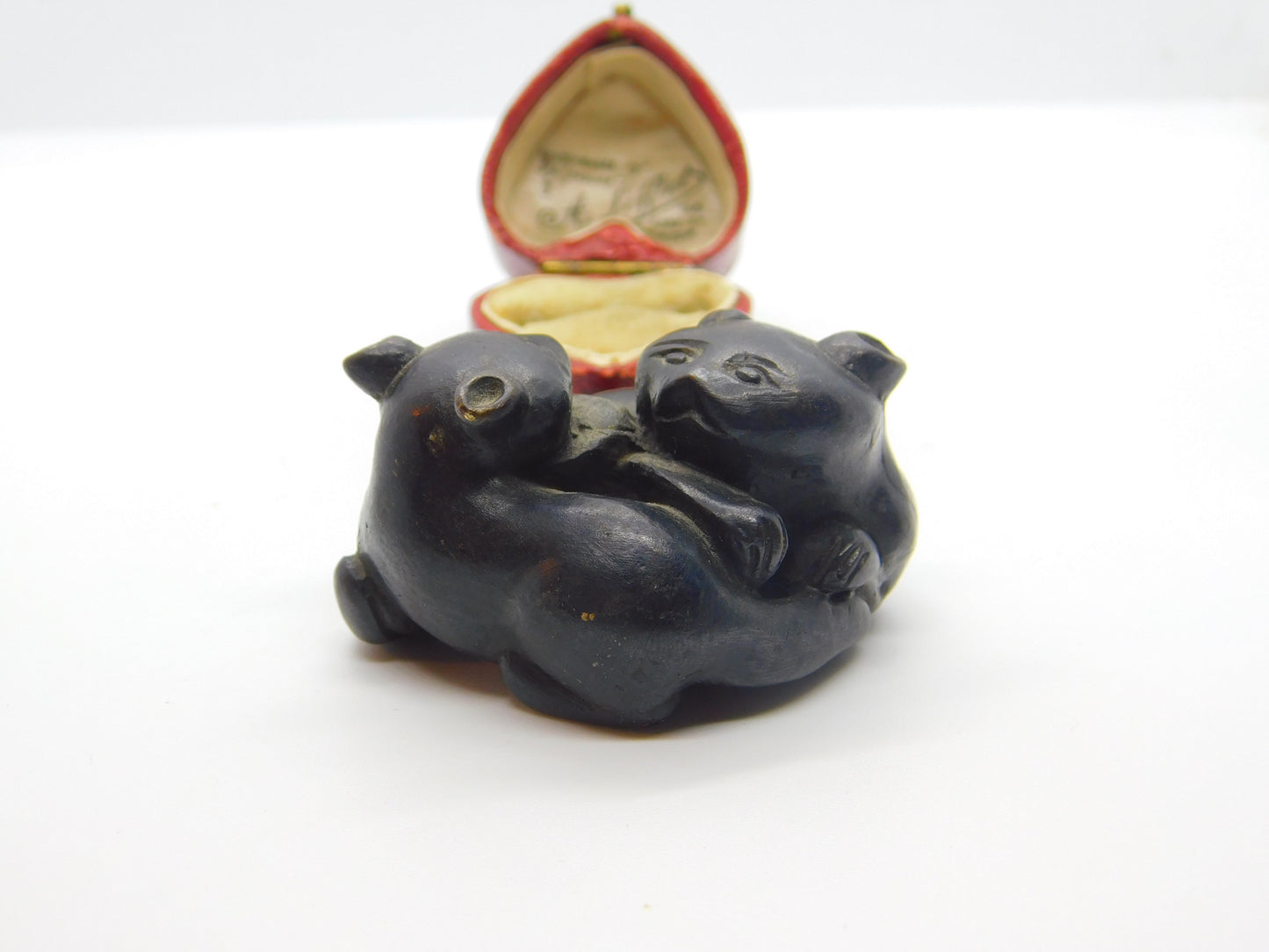 Japanese Meiji Bronze Scholars Scroll Weight Twin Cats Antique Victorian c1850