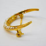 Edwardian 9ct Yellow Gold & Seed Pearl Crescent Moon Brooch Antique 1904 London