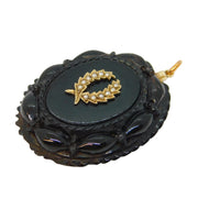 Victorian 9ct Gold Carved Whitby Jet Mourning Locket Pendant Antique c1860