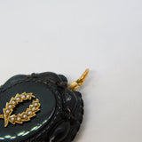 Victorian 9ct Gold Carved Whitby Jet Mourning Locket Pendant Antique c1860