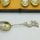 Boxed Set of Chinese Sterling Silver Dragon Form Teaspoons Antique c1910