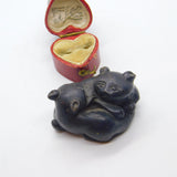 Japanese Meiji Bronze Scholars Scroll Weight Twin Cats Antique Victorian c1850