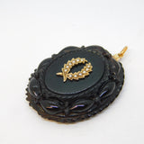 Victorian 9ct Gold Carved Whitby Jet Mourning Locket Pendant Antique c1860
