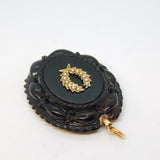 Victorian 9ct Gold Carved Whitby Jet Mourning Locket Pendant Antique c1860