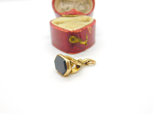 Victorian Small 15ct Yellow Gold & Bloodstone Set Fob Seal Antique c1880