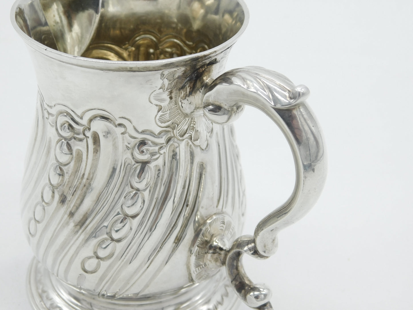 Georgian Sterling Silver Floral Pattern Spouted Tankard 1761 London Antique