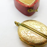 Ivy Leaf and Greek Key Double Locket 9ct Gold Back & Front Pendant Antique