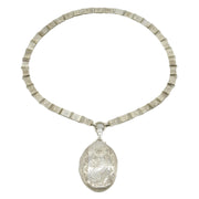 Victorian Sterling Silver Floral Sweetheart Locket Collar Necklace Antique 1885 Birmingham
