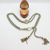 Sterling Silver Albertina Fob Watch Chain Twin Tassels Antique Victorian c1880