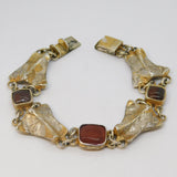 Studio Jewellery Sterling Silver & Agate Panel Statement Bracelet Vintage c1990