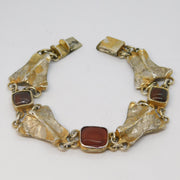 Studio Jewellery Sterling Silver & Agate Panel Statement Bracelet Vintage c1990