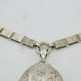 Victorian Sterling Silver Floral Sweetheart Locket Collar Necklace Antique 1885 Birmingham