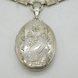 Victorian Sterling Silver Floral Sweetheart Locket Collar Necklace Antique 1885 Birmingham