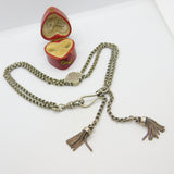 Sterling Silver Albertina Fob Watch Chain Twin Tassels Antique Victorian c1880
