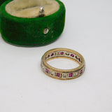 9ct Bi-Colour Gold, Ruby & Spinel Set Eternity Ring Vintage 1964 Birmingham