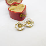 Danish Sterling Silver Gilt & Enamel Daisy Flower Clip-On Earrings c1950
