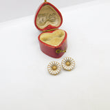 Danish Sterling Silver Gilt & Enamel Daisy Flower Clip-On Earrings c1950