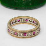 9ct Bi-Colour Gold, Ruby & Spinel Set Eternity Ring Vintage 1964 Birmingham