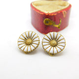 Danish Sterling Silver Gilt & Enamel Daisy Flower Clip-On Earrings c1950