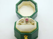 9ct Yellow Gold, Ruby & Diamond Floral Dress Ring Vintage c1990 London